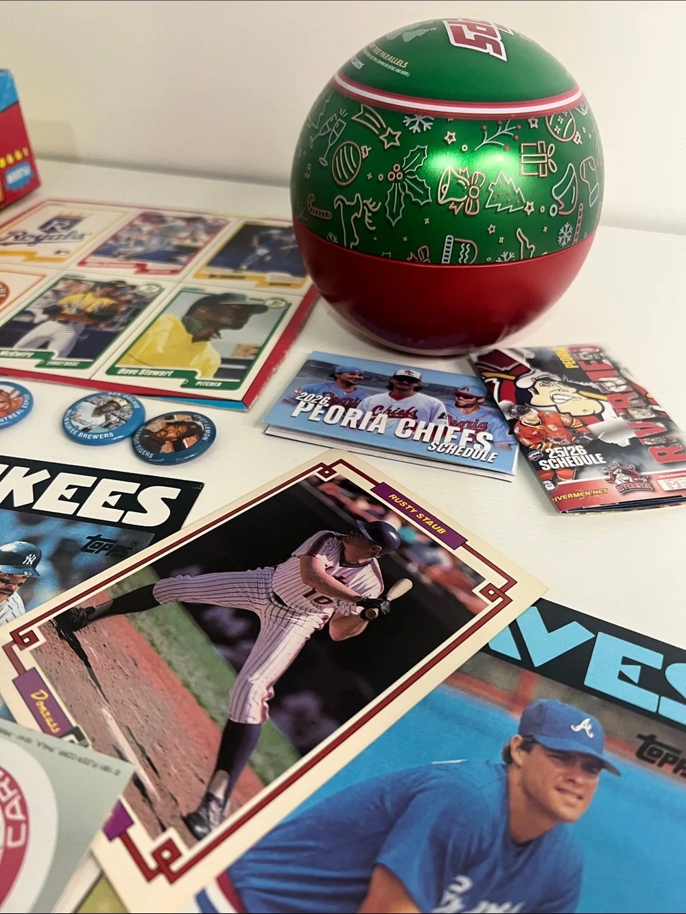 Vintage Baseball Card & Pin Lot — Multi-Color Collectible Set